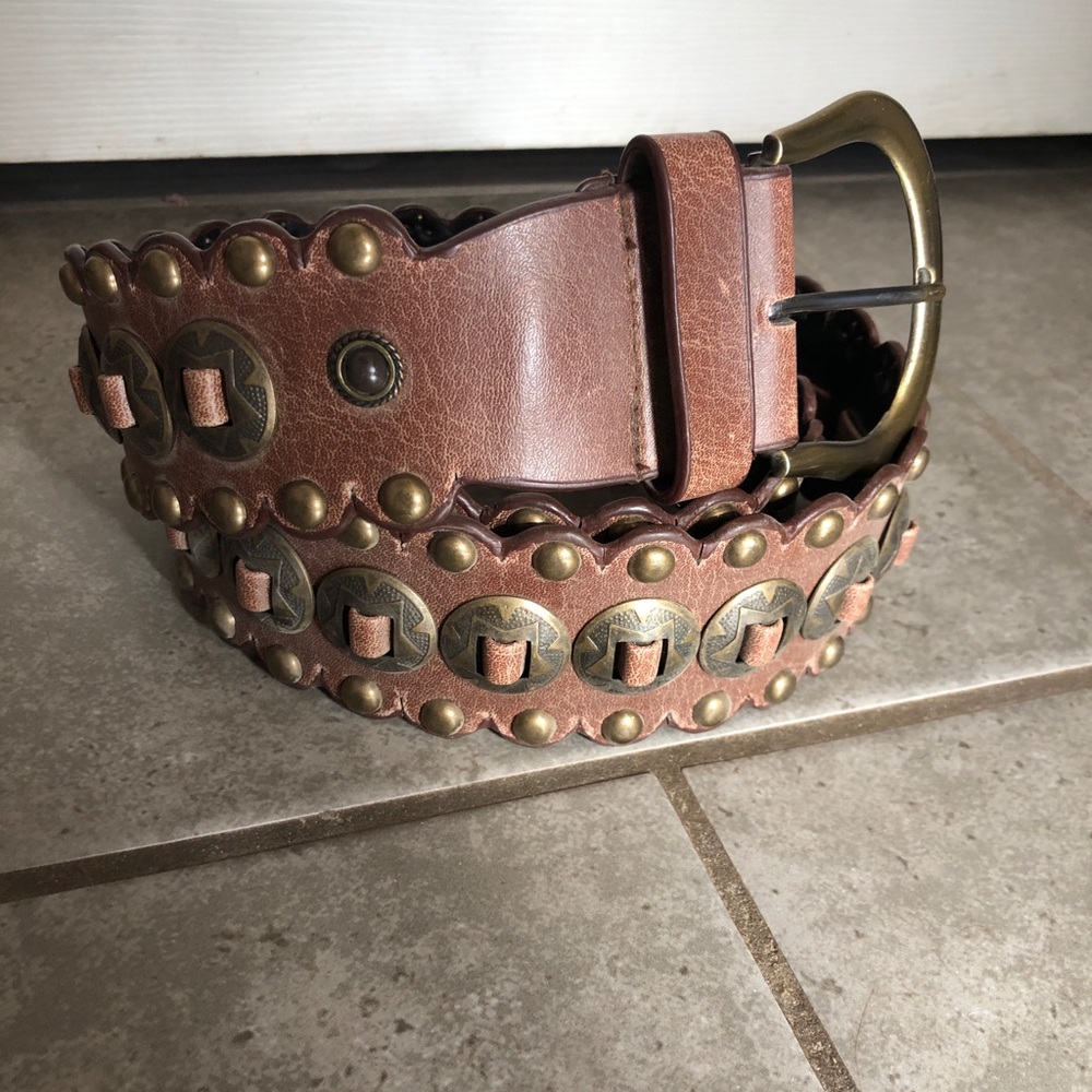 Vintage Western Copper Concho Leather Belt wide‎